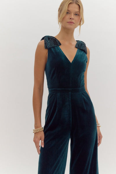 the Clara - Emerald bow jumpsuit