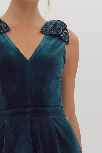 the Clara - Emerald bow jumpsuit