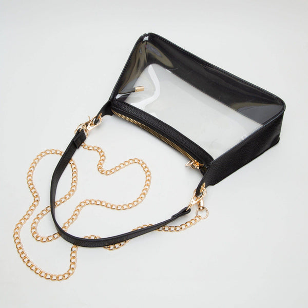 Marilyn Clear Satchel Bag With Chain Strap: Black