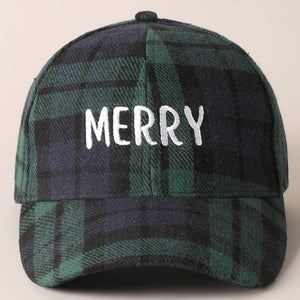 MERRY Embroidery Plaid Baseball Cap