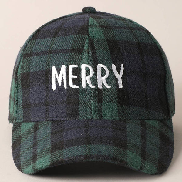 MERRY Embroidery Plaid Baseball Cap