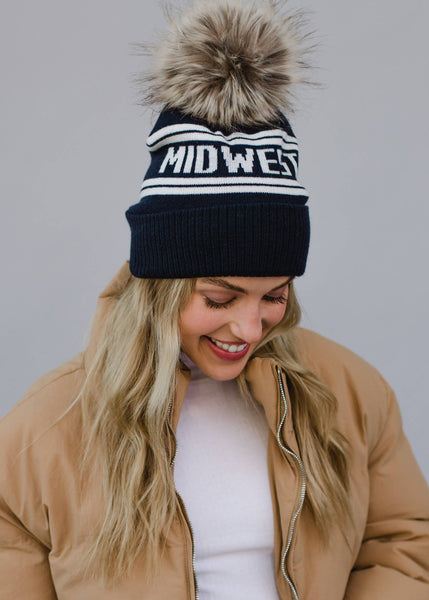 Navy & Off White Midwest Pom Hat